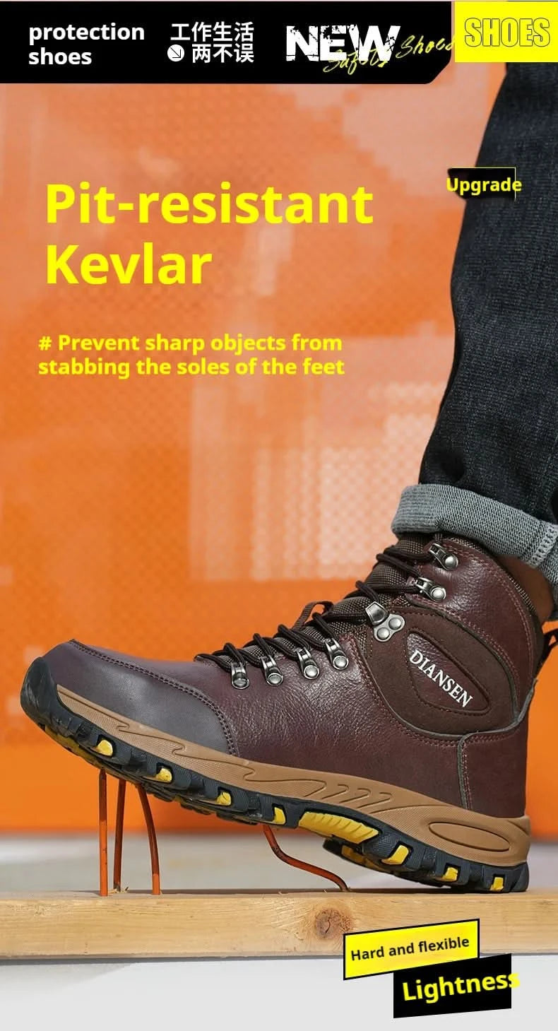 Rotating Button Indestructible Shoes Safety Boots Men Steel Toe work Boots Waterproof Non-slip Puncture-Proof Protective Shoes