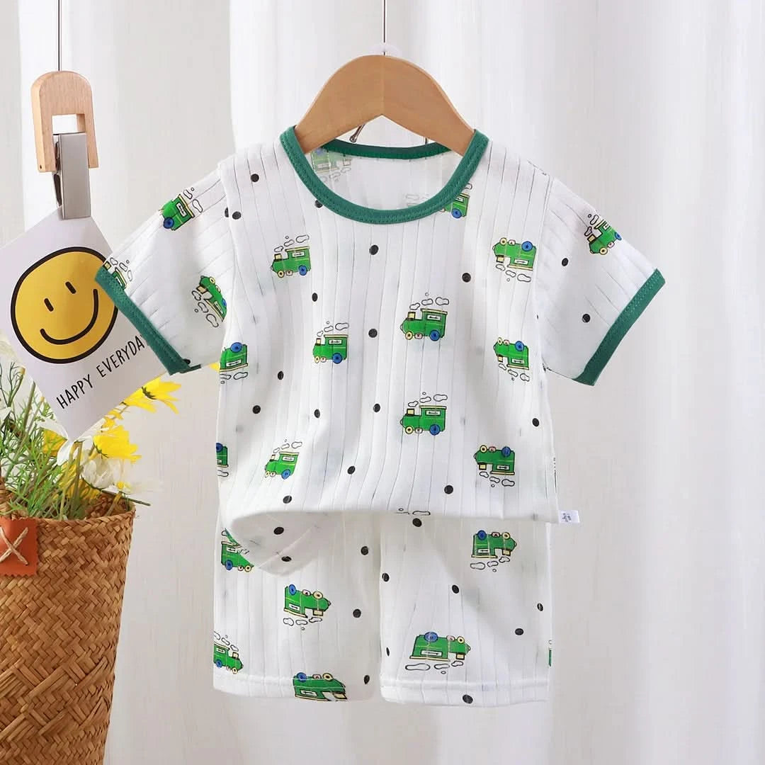 New Kids Boys Girls Summer Clothing Sets Children Cute Cartoon Print Short Sleeve T-Shirt Tops with Shorts Toddler Baby Pajamas - M & M Global