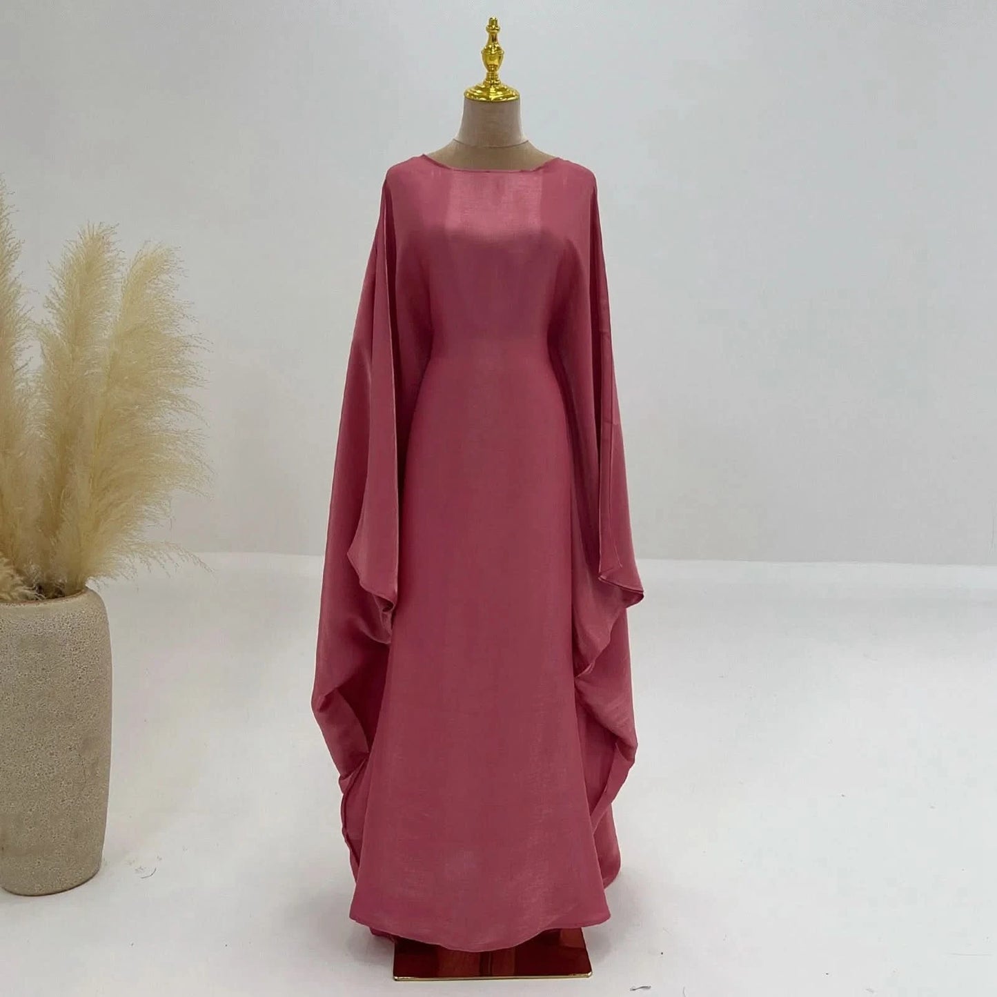 Ramadan Satin Abaya Islam Muslim Summer Batwing Sleeve Maxi Dress Kebaya Abayas For Women Kaftan Robe Musulmane Femme Vestidos - M & M Global