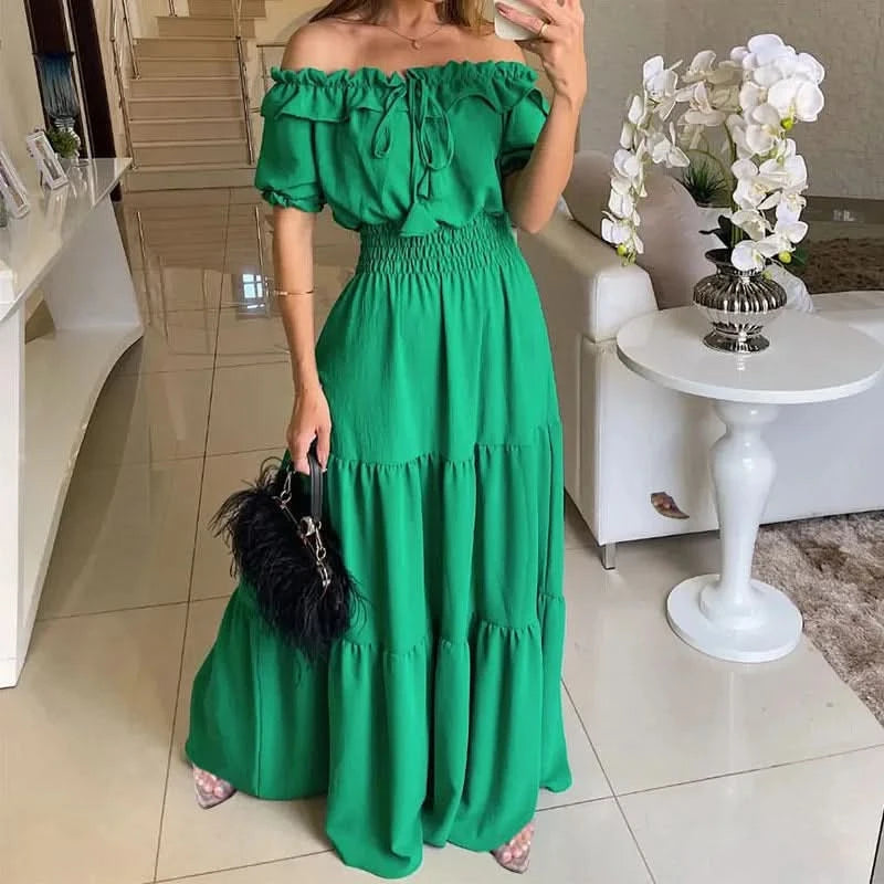 Summer Boho Red Dress Fashion Short Sleeve Beach Long Dress Casual Loose Elegant Holiday Party Dresses For Women Robe Femme 2023 - M & M Global