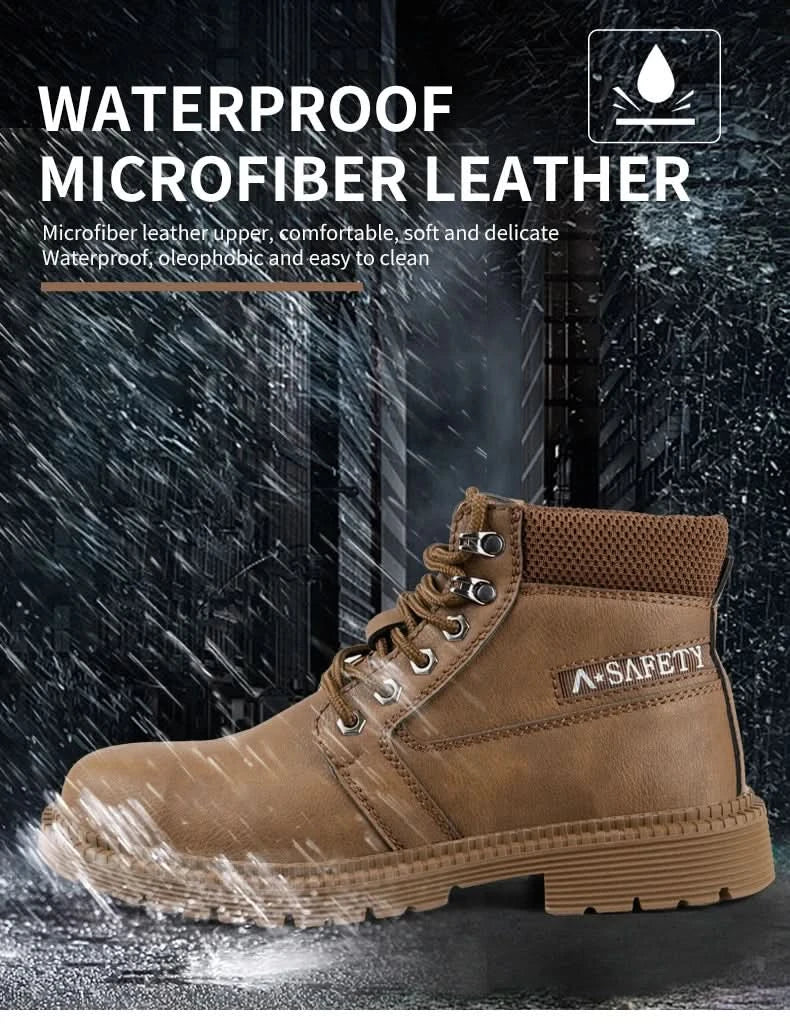 Men's Waterproof Steel Toe Work Boots High-Top Safety Shoes Slip Resistant Protective Boots Indestructible Comfort Arch Support