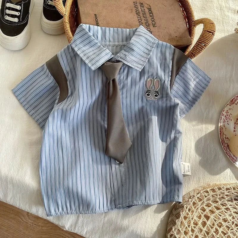 Fashion Clothes Summer Kids Boys Girls Causal Strips Shirt Shorts 2Pcs/Set With Tie Toddler Baby Clothing Infant 0-5 Years - M & M Global