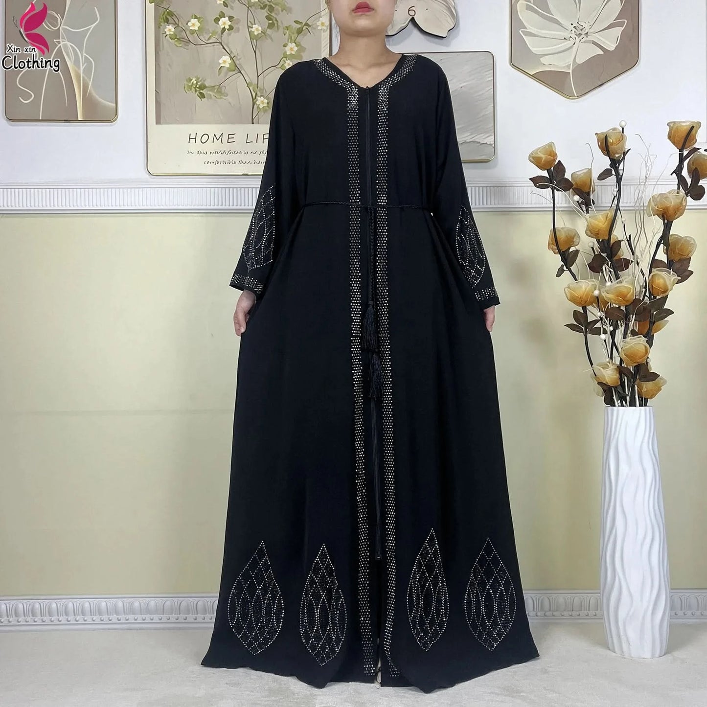 New Muslim Abayas For Women Long Sleeved Dress Dubai Lady Elegant Long Dress Islam Clothing African Abaya Loose Robe With Turban - M & M Global