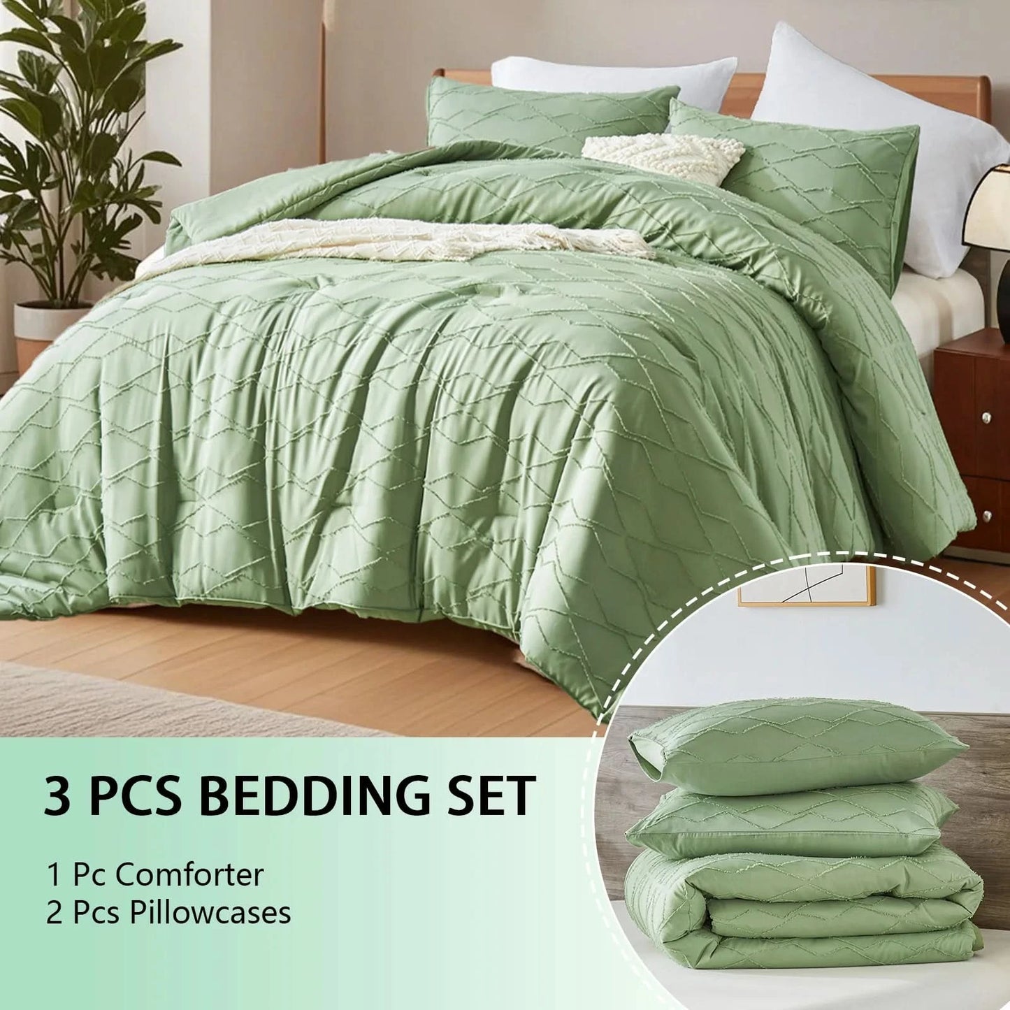 solid color cut flower craft Comforter sets, breathable, 100% microfiber, 1 quilt + 2 pillows, all seasons, machine washable.