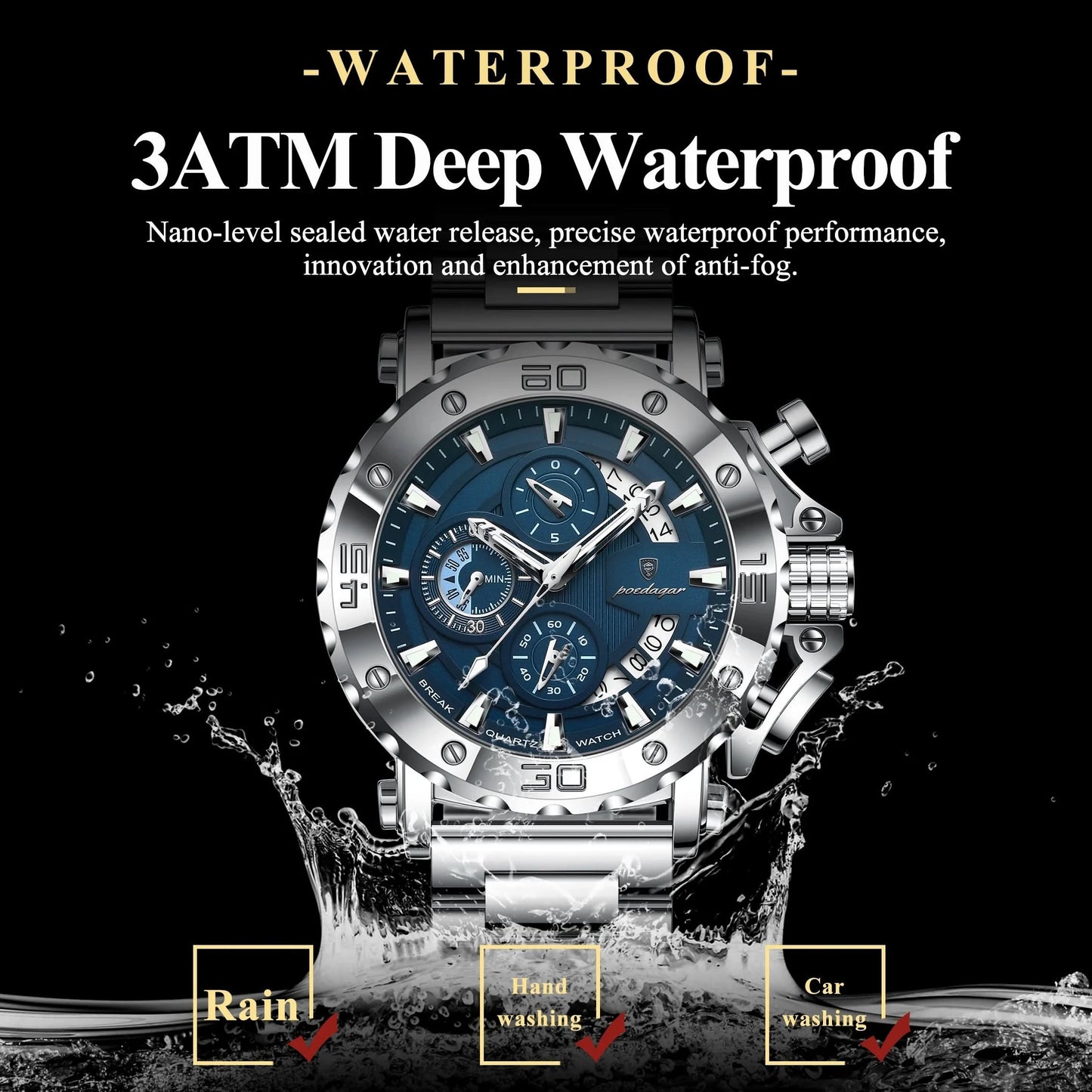 POEDAGAR Luxury Watch For Men Calendar Luminous Waterproof Man Clock Male Chronograph Stainless Steel Men's Quartz Watches Reloj - M & M Global