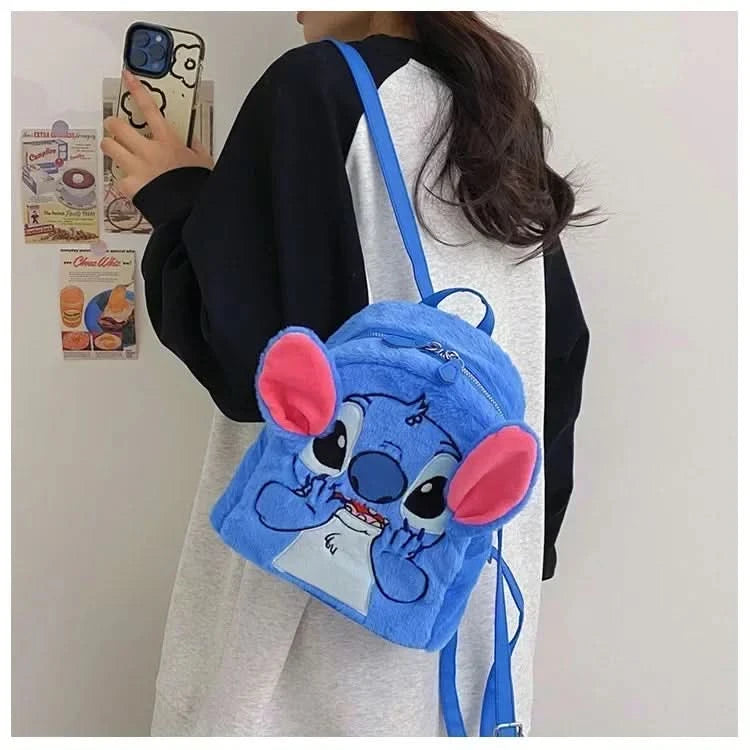 New Disney Plush Backpack Ins Japanese Blue Stitch Funny Cartoon Large-Capacity Student Backpack Kindergarten Bag Child Gift - M & M Global