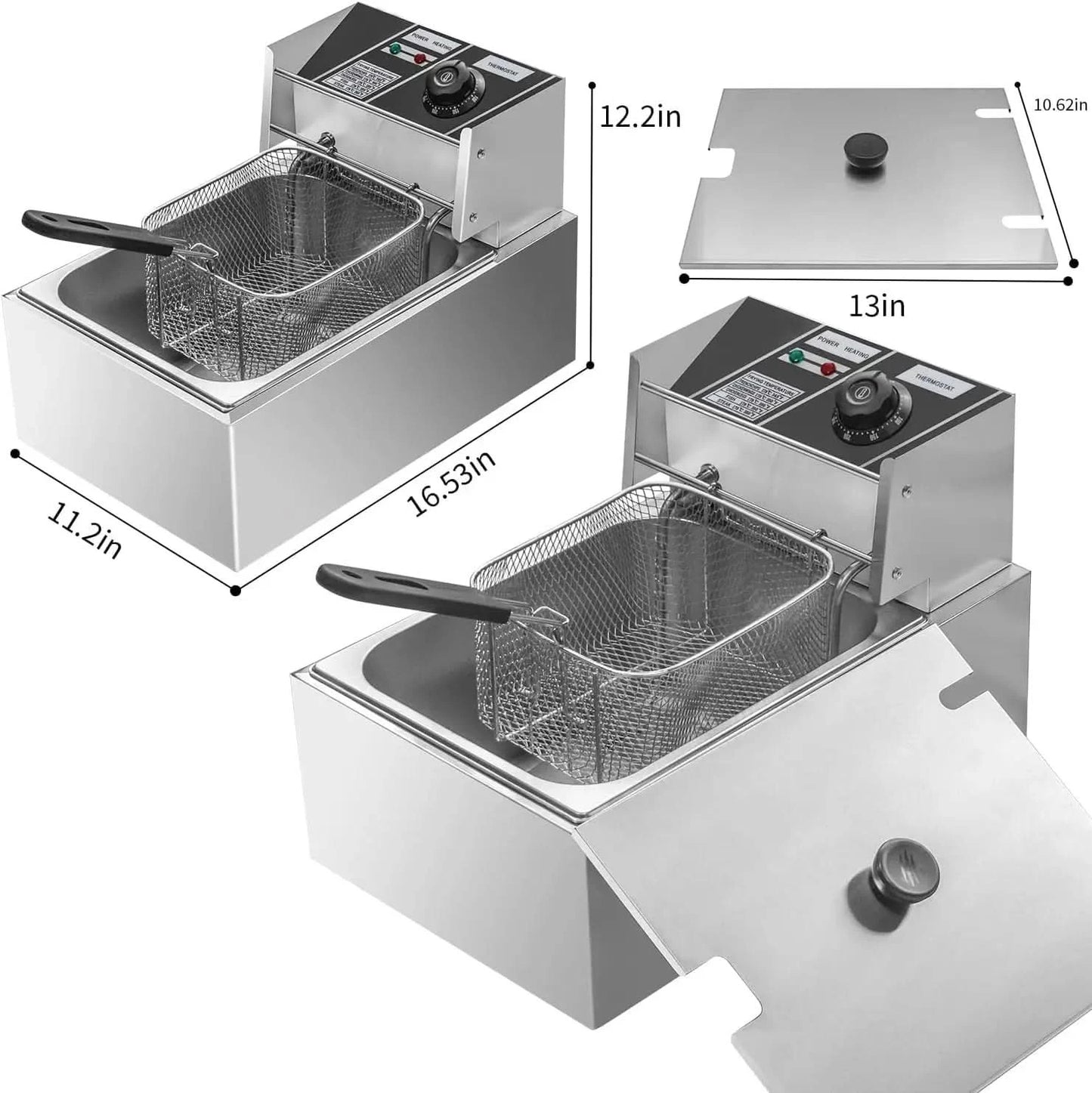 Heavy Duty Deep Fryer, 6.3QT/6L Stainless Steel Large Single-Cylinder Electric Fryers with Removable Basket and Professional Hea - M & M Global
