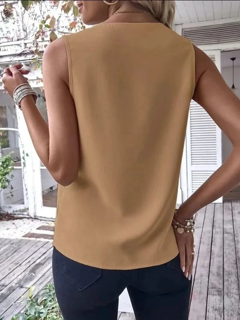 Elegant Women's Blouse Tees 2023 Summer Fashionable Style V-Neck Panel Sleeveless Top Lady Shirt S-XXXL - M & M Global