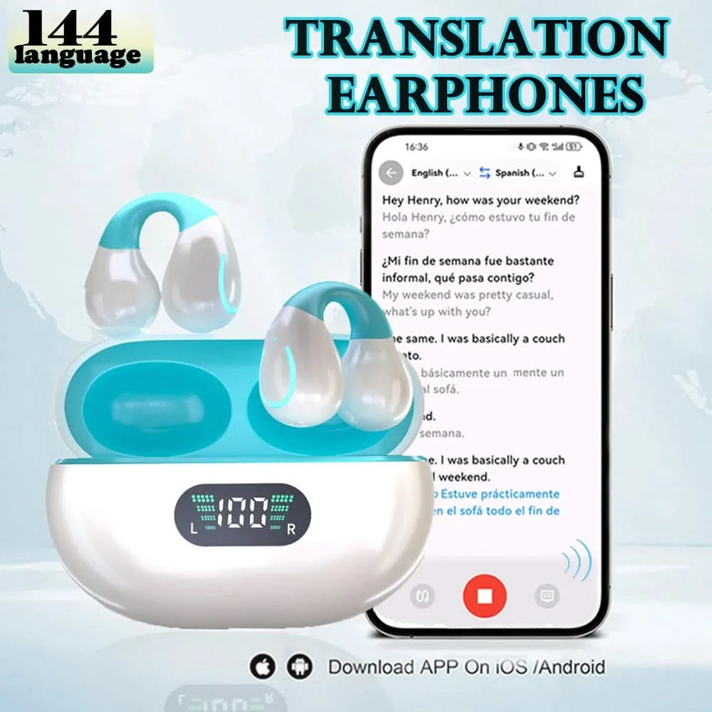 GREATWALL Translation Ear Clip, Touch Control,No Delay,High Definition Sound Quality, Can Translate 144 Languages Online