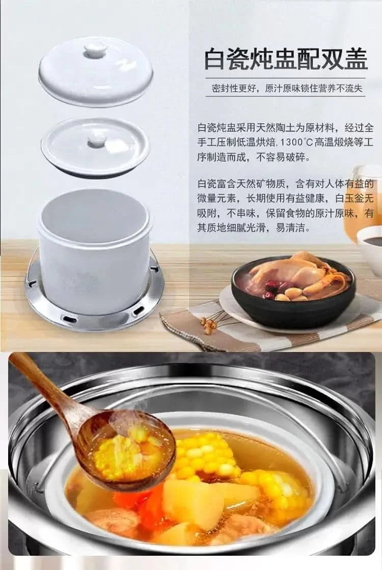 9L Electric Stew Cooker with Ceramic Water-Bath Insert, Stainless Steel Inner Pot, Dual Cooking Modes, 24H Timer, 7-Level Keep W - M & M Global