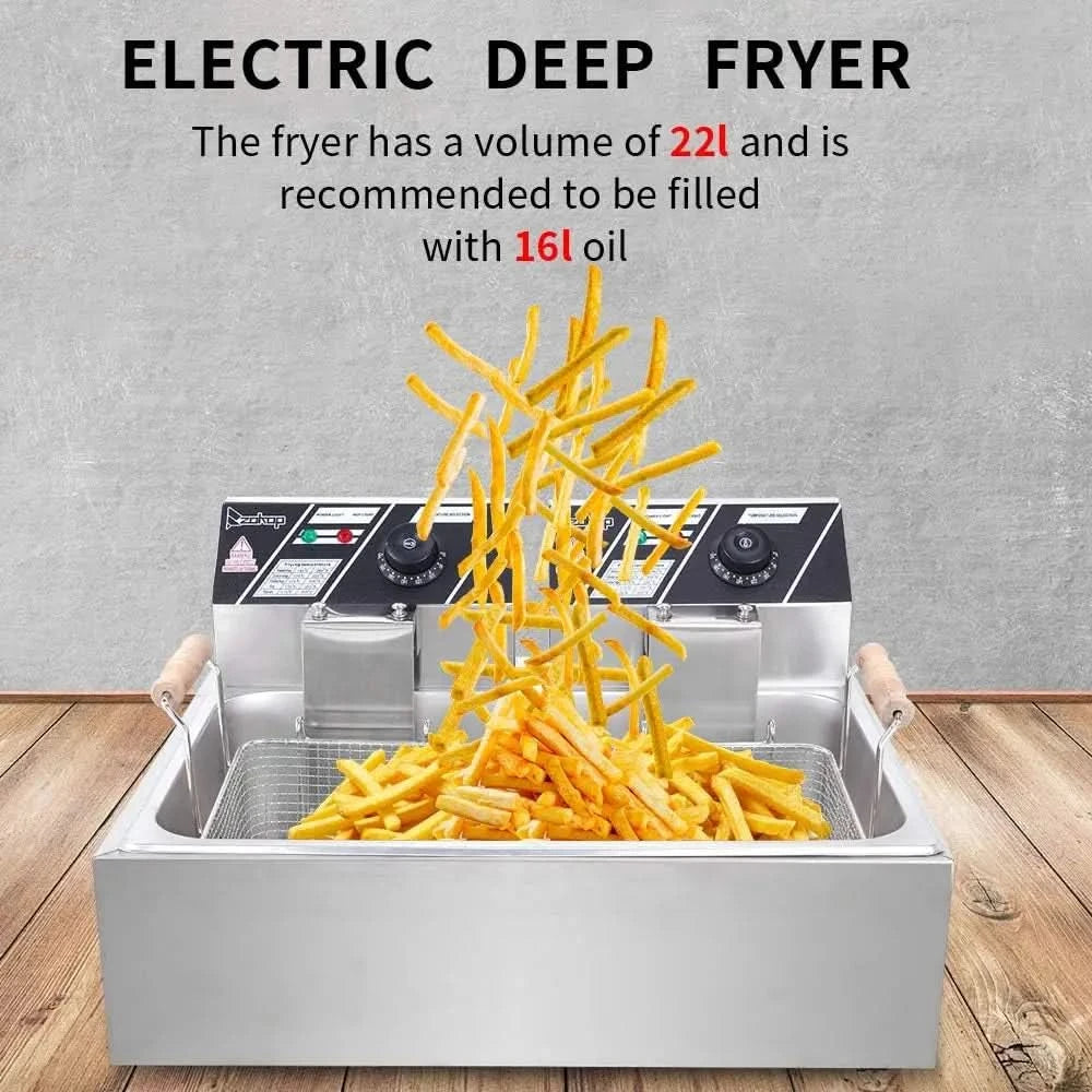 5000W Commercial Deep Fryer with Basket and Lid, 23.3QT/22L Electric Fryer, Countertop Oil Fryer for French Fries, Onion Rings, - M & M Global