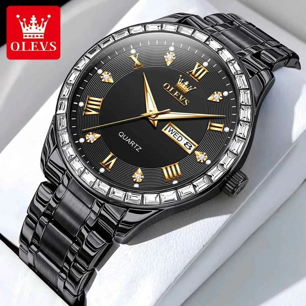 OLEVS 9906 Quartz Men's Watch Classic Fashion Men's Business Waterproof Stainless Steel Diamond dial Top Luxury Brand Men Watch - M & M Global