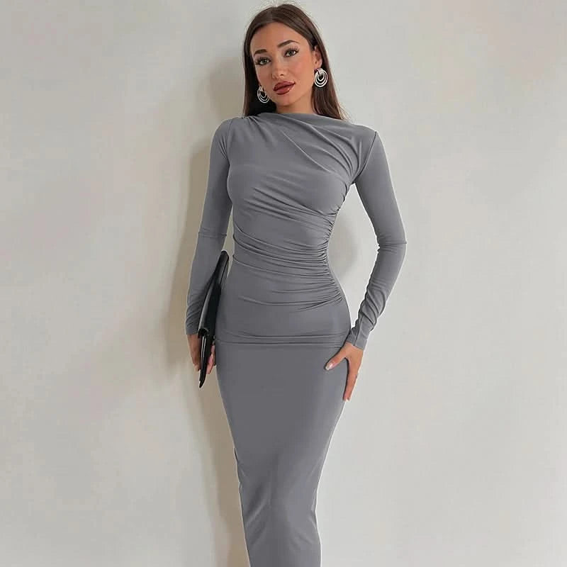 Hawthaw Women 2024 Spring Autumn Long Sleeve Party Club Evening Streetwear Bodycon Long Dress Wholesale Items For Business D3A14 - M & M Global