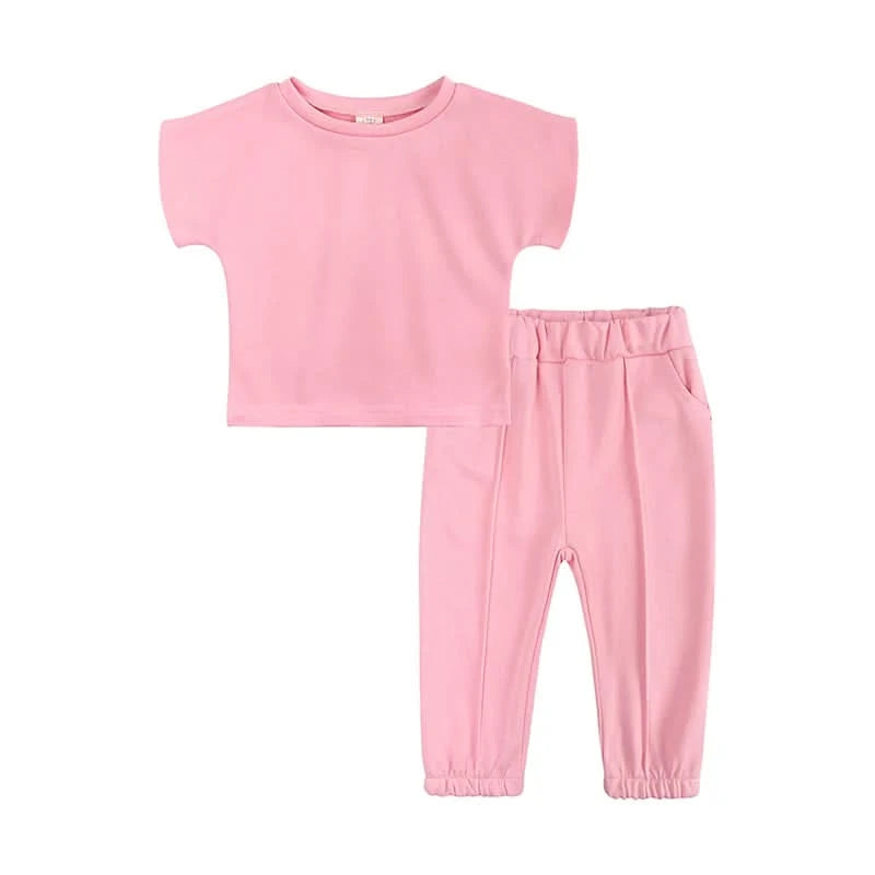 Fashion Kids Little Girls Clothing 2 Pieces Sets Cotton Solid Casual T-shirt+Elastic Waist Pants Young Children Outfits 1-6Y - M & M Global
