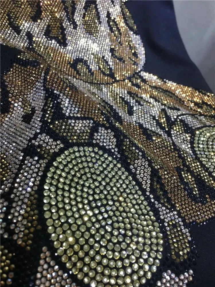 Extra size 300 pounds fat people wear summer women's dress leopard print patchwork bear rhinestone short-sleeved skirt - M & M Global