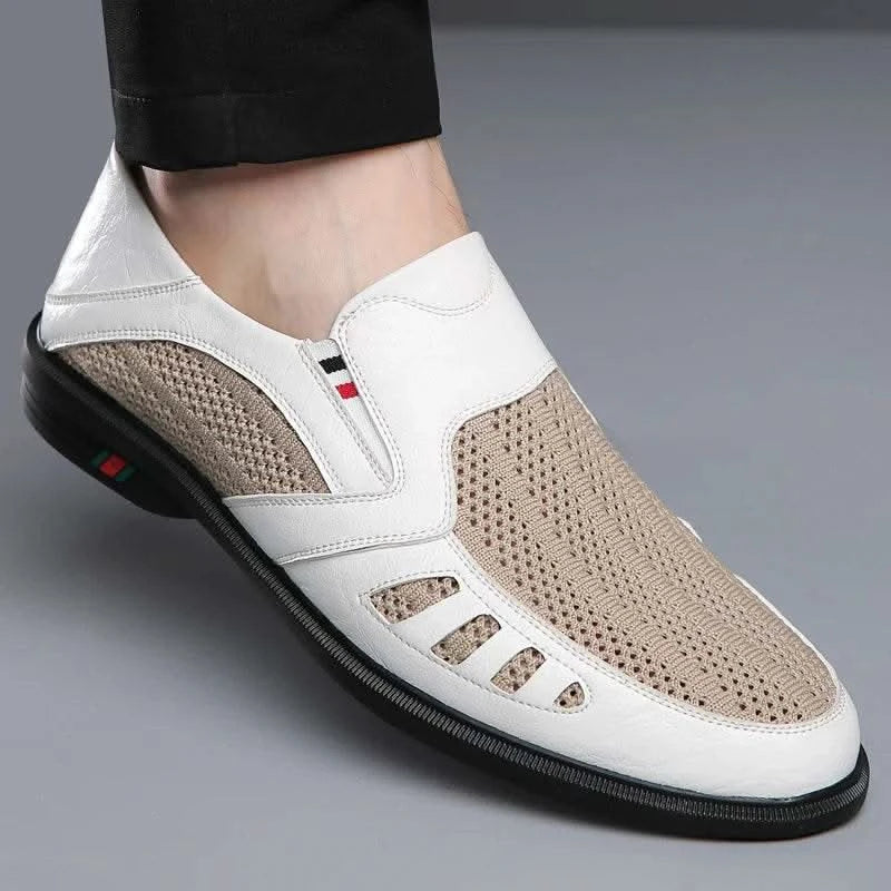 Business Leather Shoes For Men Summer British Style Hight Quality Casual White Leather Shoes Male Slip On Men Loafer Comfortable - M & M Global