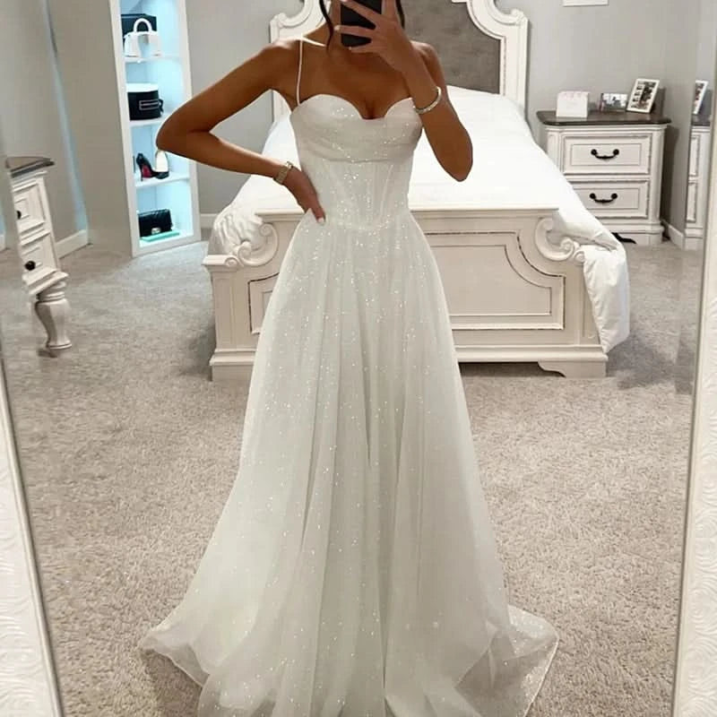 Women Hollow Sleeveless Mesh Evening Dress Bronzing High Waist Pleated Long Dress Birthday Party Dress Elegant Fashion New 2024 - M & M Global