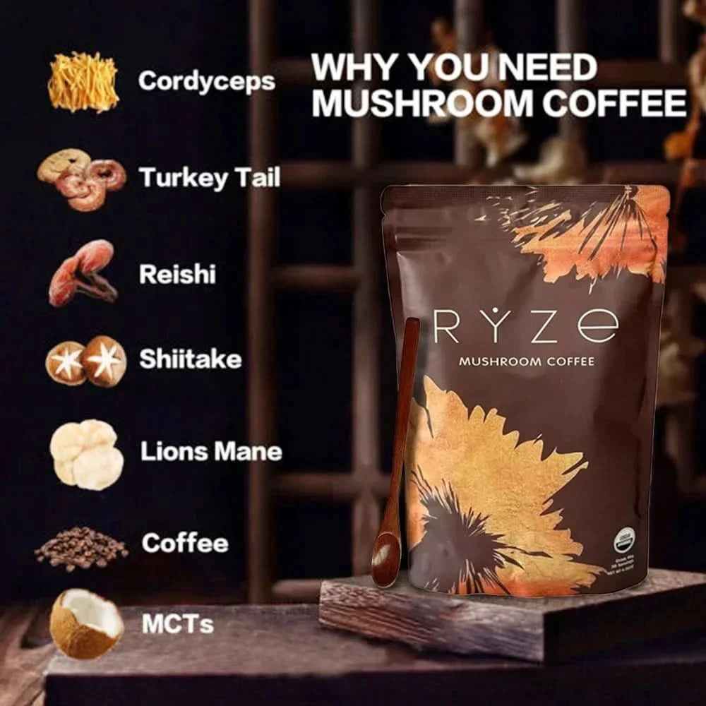 Organic Mushroom Coffee - Shiitake, Cordyceps, Supports Immune, Focus, Concentration, Stress, Digestion & Energy - 180 G - M & M Global
