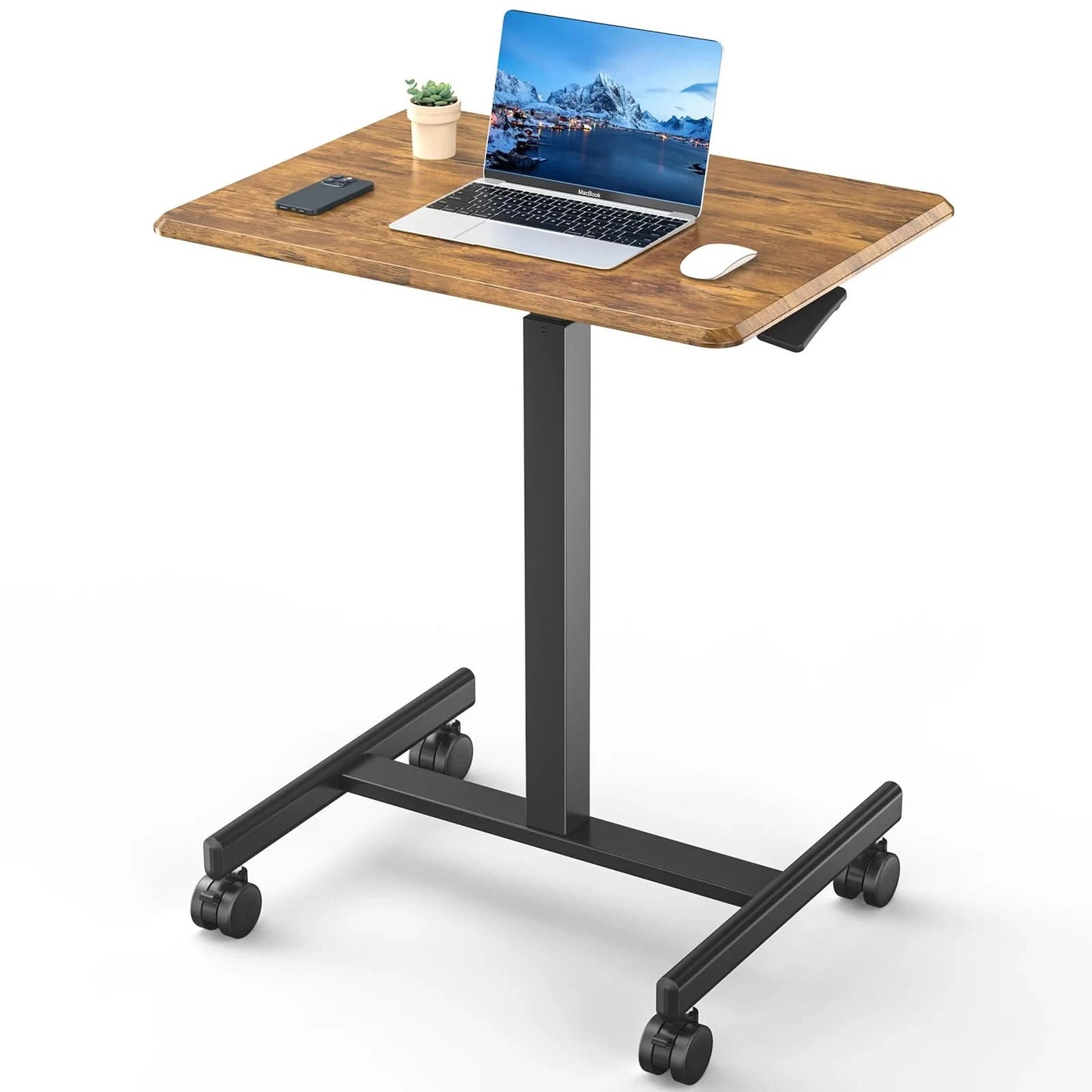 JHK Portable Computer Desk Laptop Height Adjustable Table Mobile Sitting Workstation Lockable Wheels Suitable For Work Learning