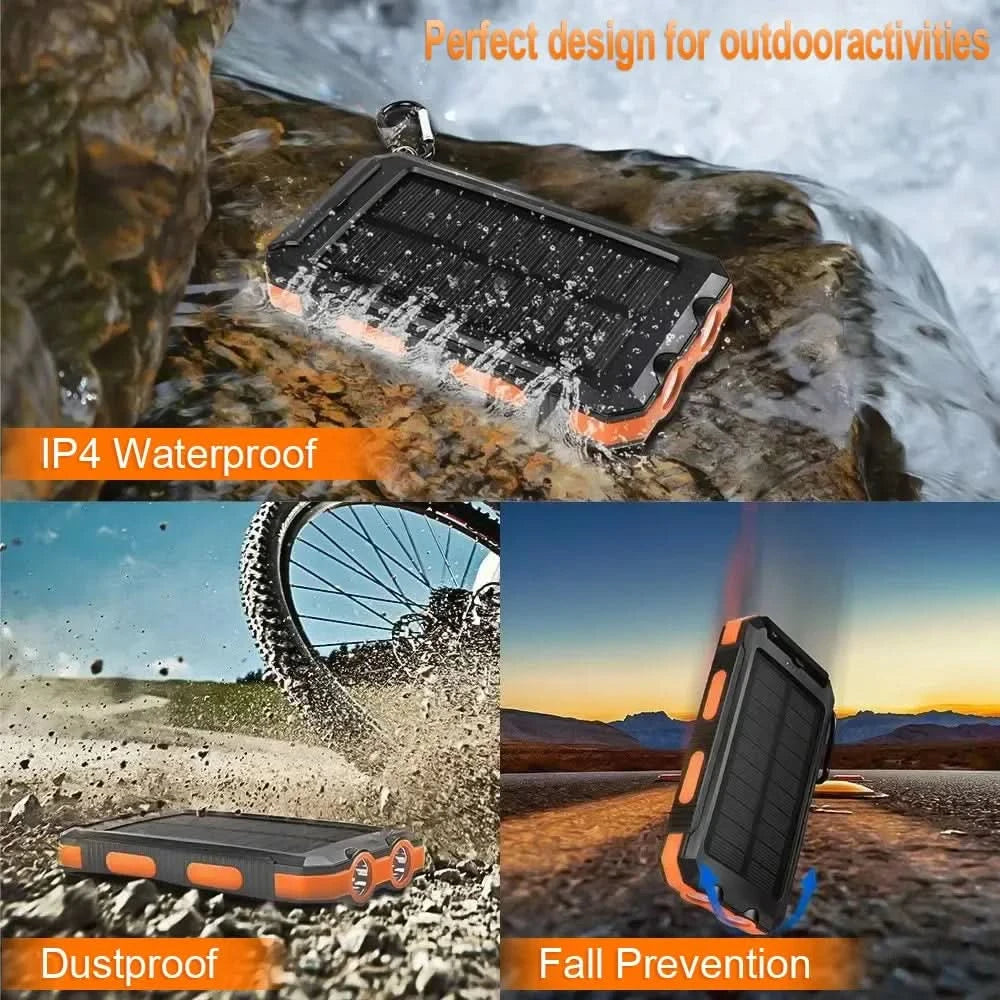 BCAK Brand Power bank Outdoor 200000mAh Large Capacity Solar Power Bank Portable With Lanyard Compass External Battery Camping - M & M Global
