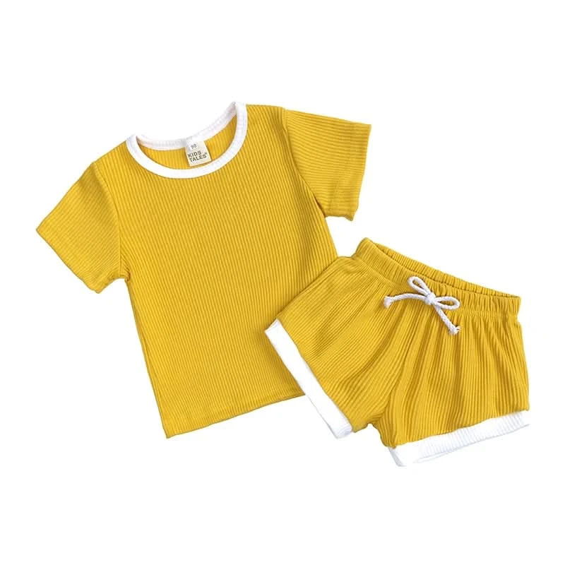 2025 New Style Baby Boy Clothes Sets For Children Kids Girls Clothes Ribbed Solid Cotton Short Sleeve Tee+Pants Toddler Clothing - M & M Global