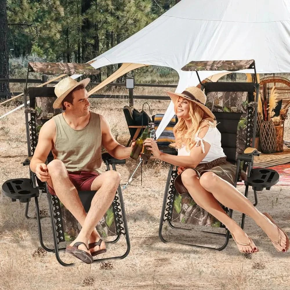 Zero Gravity Chair with Canopy Set of 2, Reclining Outdoor Patio Lounge Chair, Folding Anti Gravity Recliner