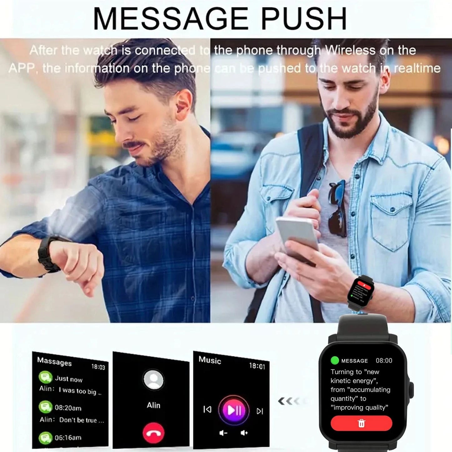 Activity tracking smartwatch, wireless talk/dial, pedometer, various APP alerts, suitable for men and women, sports watch, messa