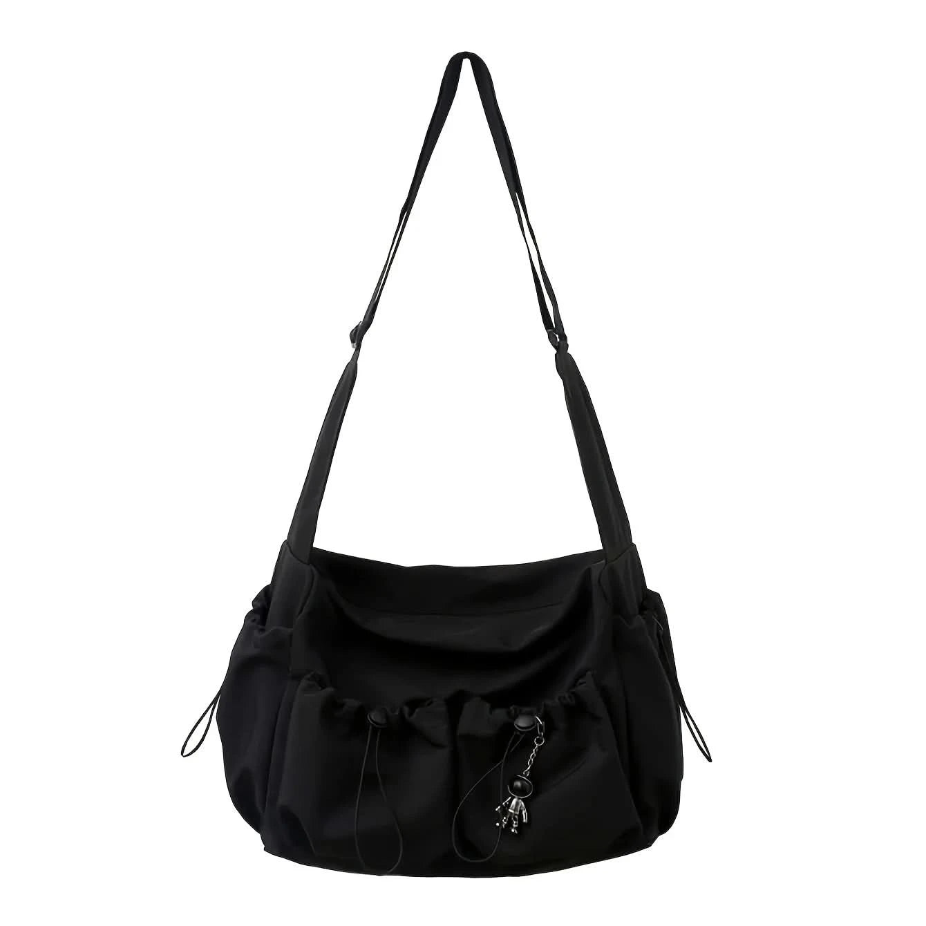 Fashionable Crossbody Bag with Drawstring Accent - Spacious & Secure Zipper Closure - Includes Stylish Bag Charm - M & M Global