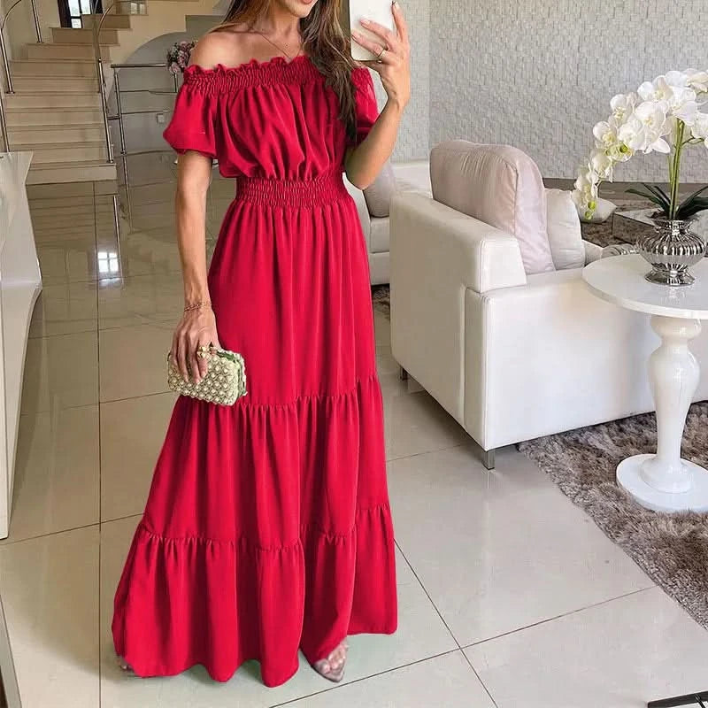 Summer Boho Red Dress Fashion Short Sleeve Beach Long Dress Casual Loose Elegant Holiday Party Dresses For Women Robe Femme 2023 - M & M Global