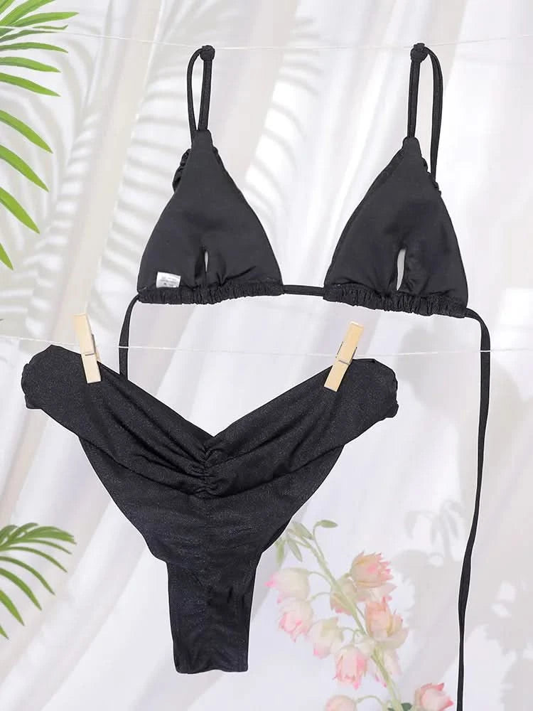 Summer 2025 Bikini Luxury Swimwear Women Biquini Folds Bikini Set Bathing Suit Women Swimsuit High Grade Champagne Bikinis Beach - M & M Global