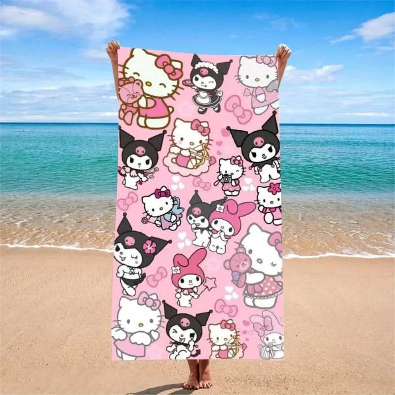 Hello Kitty Red - Pink Swirl Beach TowelMicrofiber terry bath towels for yoga, travel, swimming, fitness and camping - M & M Global