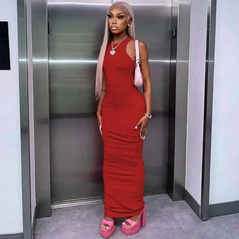 Dulzura Women Fashion 2024 Autumn Sleeveless Club Streetwear Bodycon Pink Pencil Long Dress Wholesale Items For Business - M & M Global