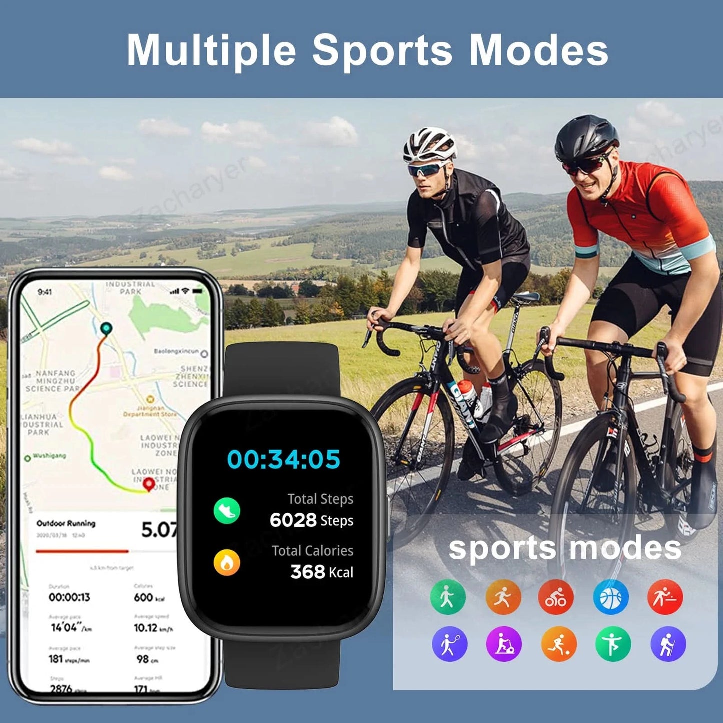Smart watch, wireless calling/dial, multi-Sport mode, information reminder, Various APP Reminders,for iPhone/Andriod