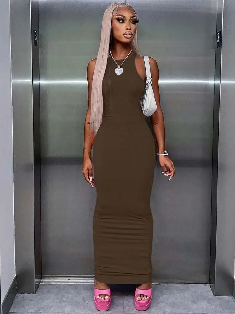Dulzura Women Fashion 2024 Autumn Sleeveless Club Streetwear Bodycon Pink Pencil Long Dress Wholesale Items For Business - M & M Global