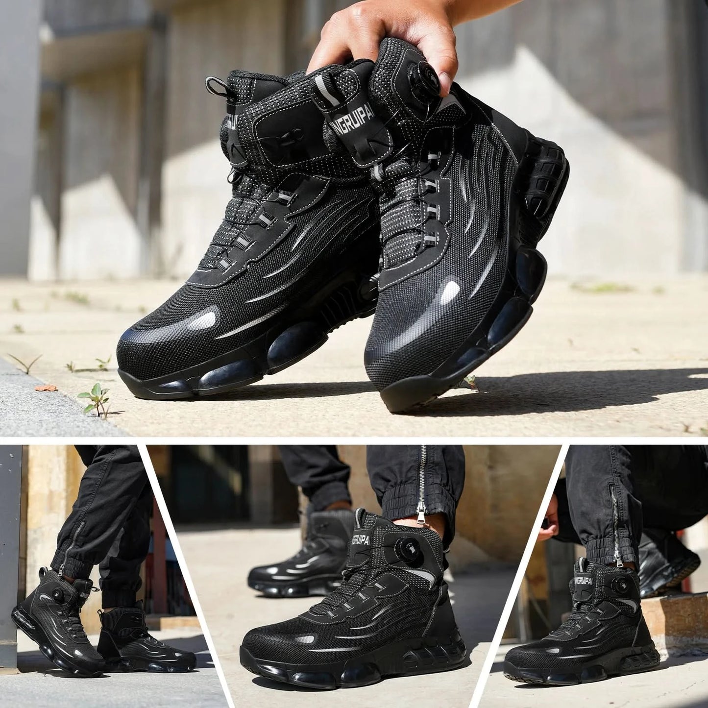 Men's high top lace-free comfortable soft sole anti-smash and puncture resistant work shoes