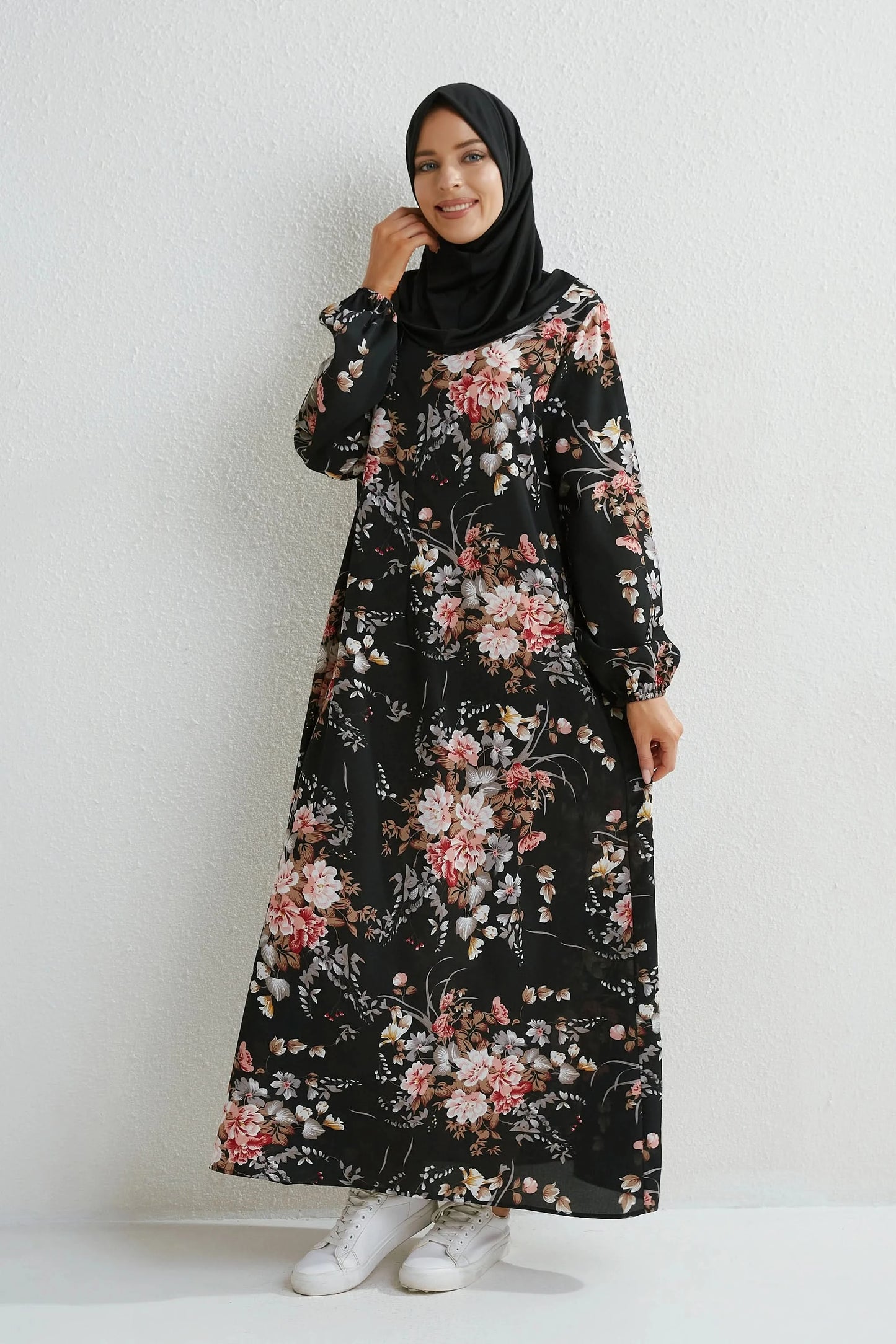 Muslim Dresses Women Maxi Dresses Mujer Vestidoes Female Loose Dresses Full Sleeve Printed Floral Casual Robe Long Dress - M & M Global