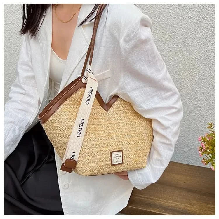 Straw Beach Bag Vintage Handmade Woven Shoulder Bag Raffia circle Rattan bags Bohemian Summer Vacation Casual Bags - M & M Global