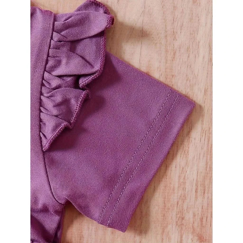 0-3 Years Baby Girl 3PCS Clothes Set Purple Short Sleeved Top+Floral Pants+Headband Fashion Toddler Girl Summer Daily Outfits - M & M Global