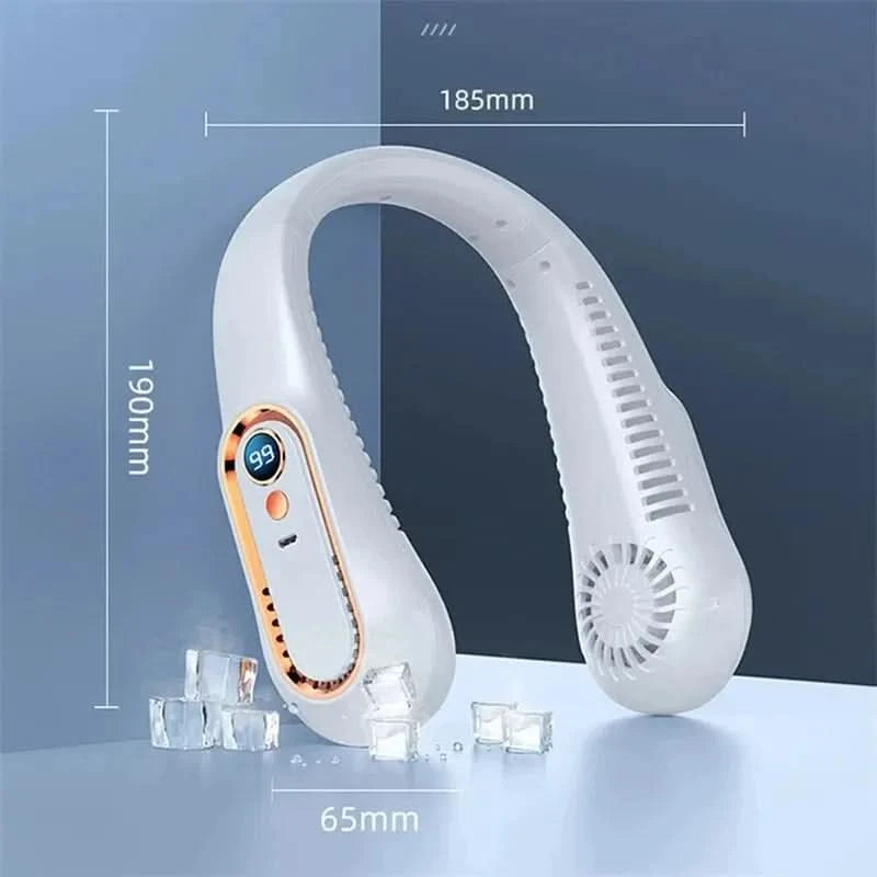 Neck Bladeless Fan Mini Ultra Long Life Portable Lazy Silent Fan Usb Charging Student Sports Office Digital Display Power 5 Gear - M & M Global