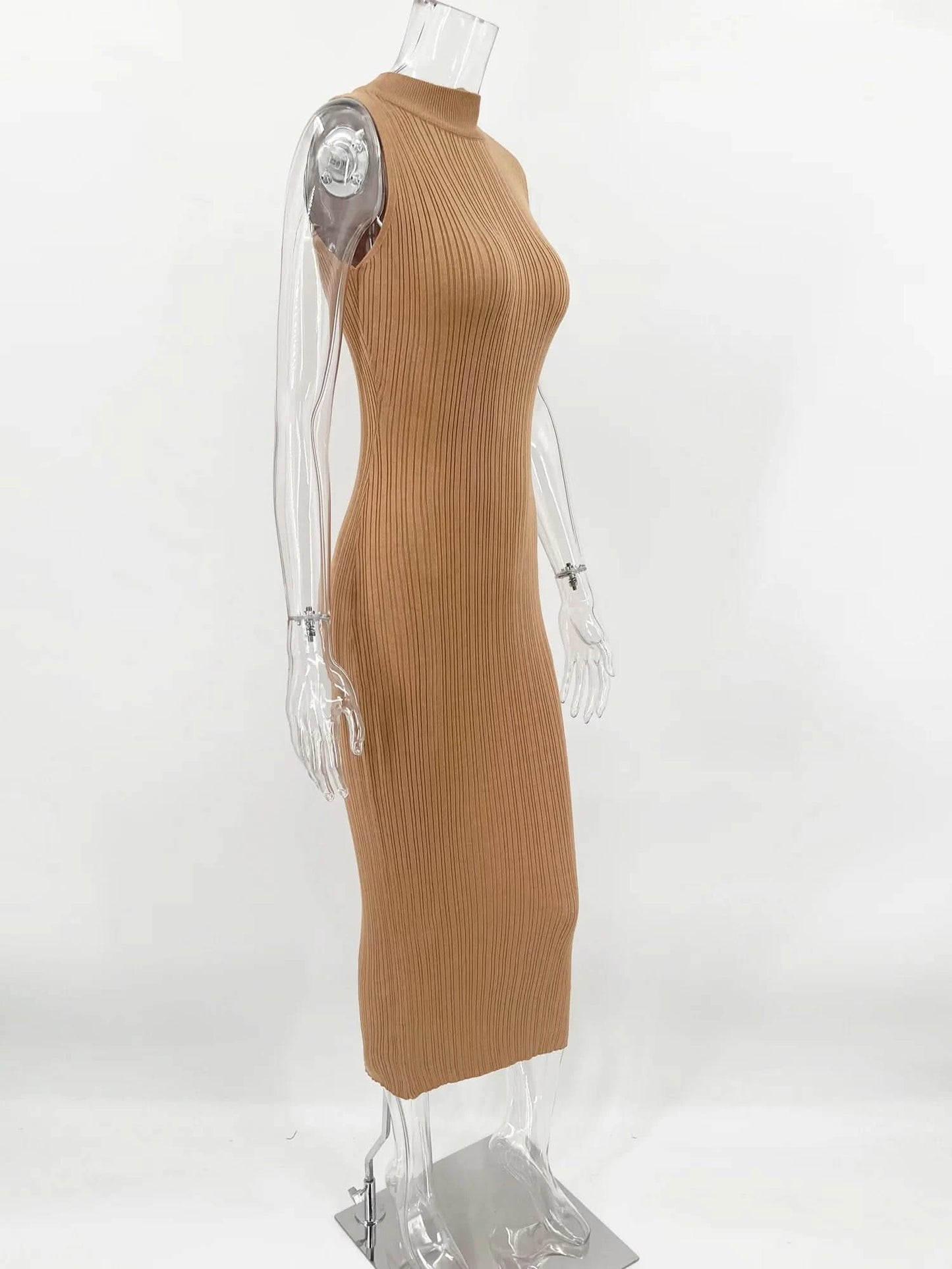 Tossy Sleeveless Knitwear Turtleneck Long Dress Female Slim Elegant Fashion Autumn 2023 Ribbed Knit Dress For Women Maxi Dress - M & M Global