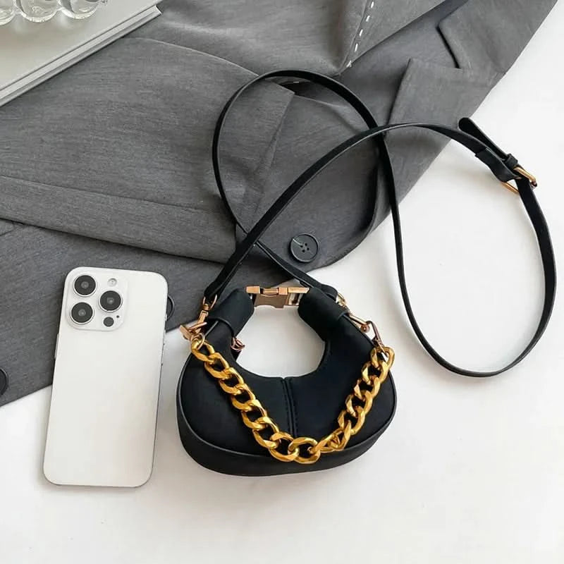 Mini Semicircle Saddle Crossbody Bag For Women Luxury Lemon Color Handbag Half Moon Bag Fashion Chain Lady Cross Body Bag - M & M Global