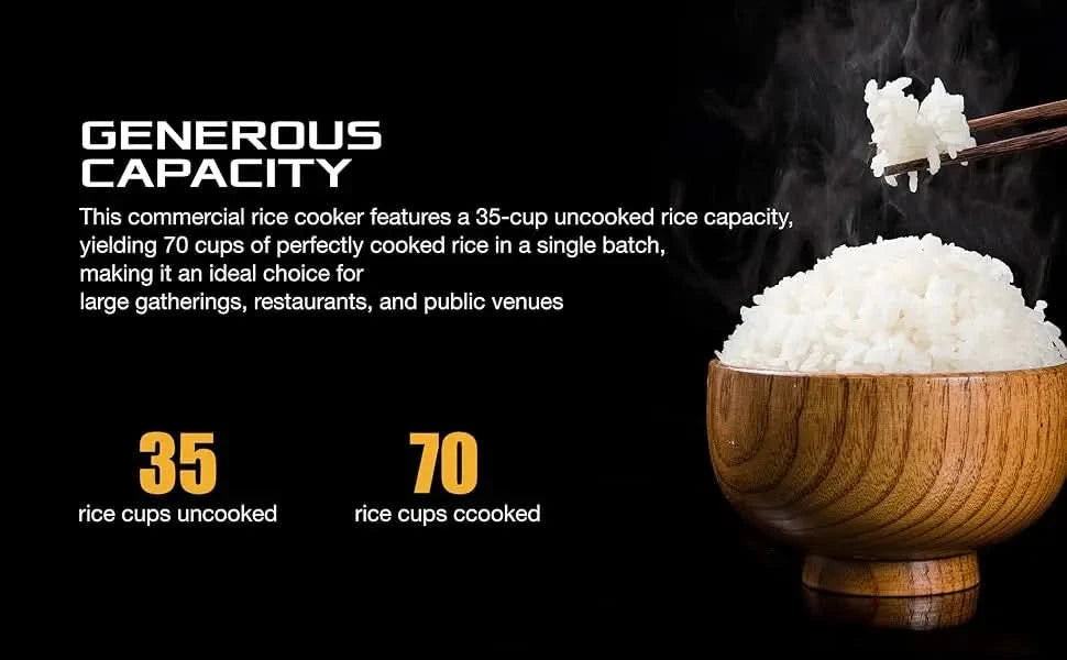 Commercial Rice Cooker Large Capacity Rice Cooker & Rice Warmer - Extra Large Rice Cooker 35 Cups Raw / 70 Cups Cooked Big Rice - M & M Global