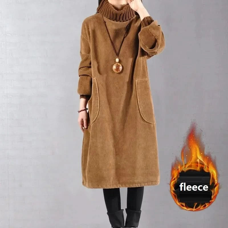 Large Size Women Dress Winter Dress Women Lady Vestidos Long Sleeve Warm Long Dress - M & M Global