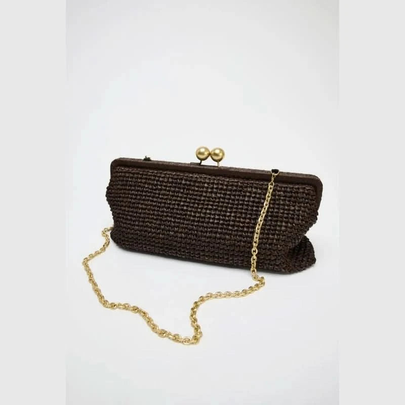 New Handwoven Raffia Shoulder Bag, Women's Staw Crossbody Bag Vacation Clip Bag Clutchs, Summer Luxury Design Baguette Bag - M & M Global