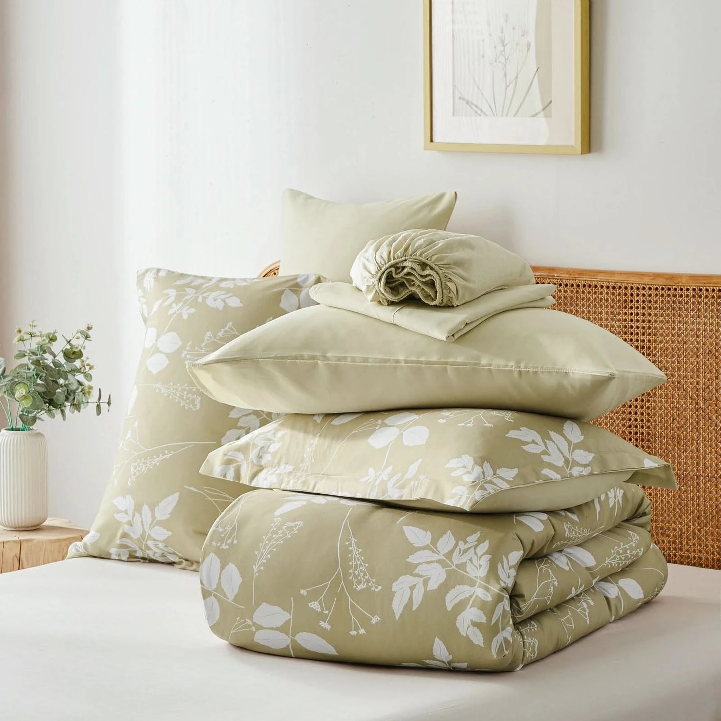 Green floral bedding set on a bed with a white wall and framed picture in the background.
Blue bed with pillows and a blanket in a bedroom setting
Comfora Cozy Bedding Set
sage green bedding
white bedding set
comforter set queen
floral duvet cover
Comfora Cozy Bedding Set
plush comforter set cozy pack
ultra-soft all-season comforter and shams
luxury cozy bedding set online
warm textured comforter set King/Queen
