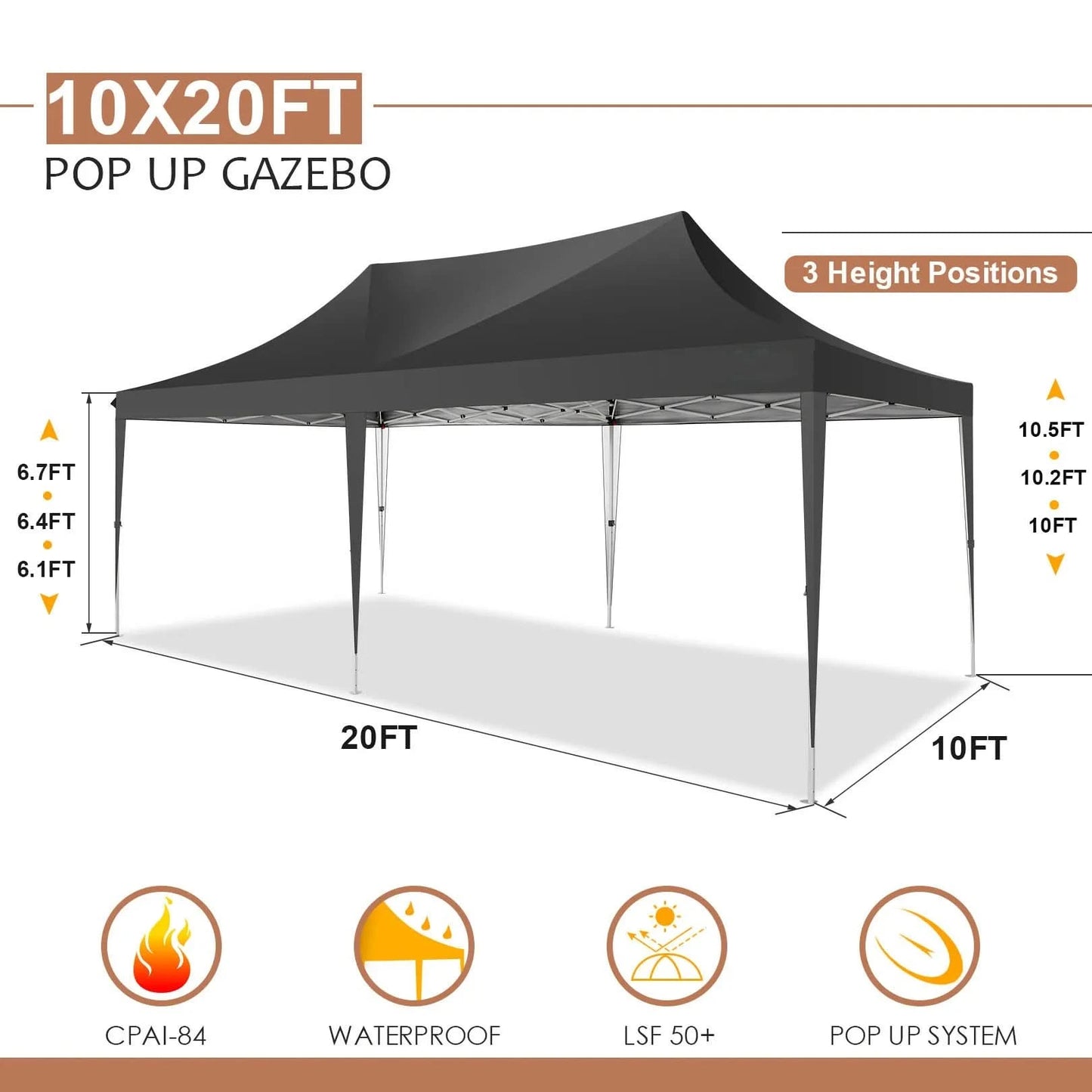 10x20 Pop Up Canopy Tent with 6 Sidewalls, Wedding Party Tent Outdoor Canopy UV50+ Waterproof Canopy Tent Outdoor Gazebo