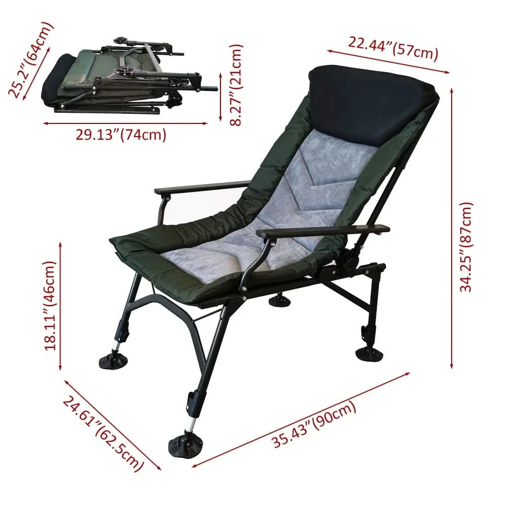 Camping Lounge Chair Portable Folding Reclining with Adjustable Backrest 330lbs Capacity for Indoor Outdoor Beach Hiking