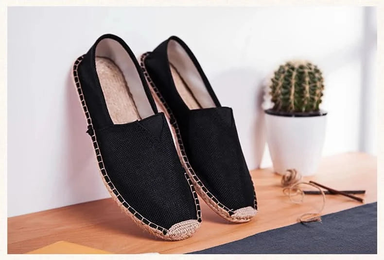 Women Sewing Flax Shoes Slip on Loafers Casual Shoes Man Espadrilles Hemp Canvas Flat Shoes Plus Size Fisherman Driving Footwear - M & M Global