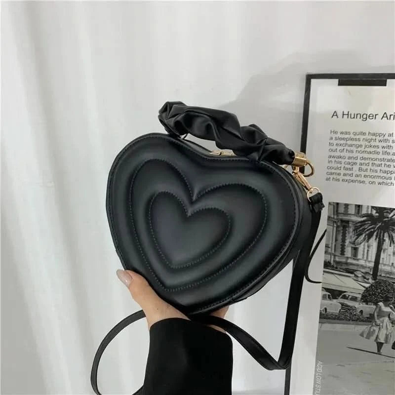 Luxury Quilted Handle Women PU Leather Shoulder Bag Fashion Heart Solid Color Crossbody Bag - M & M Global