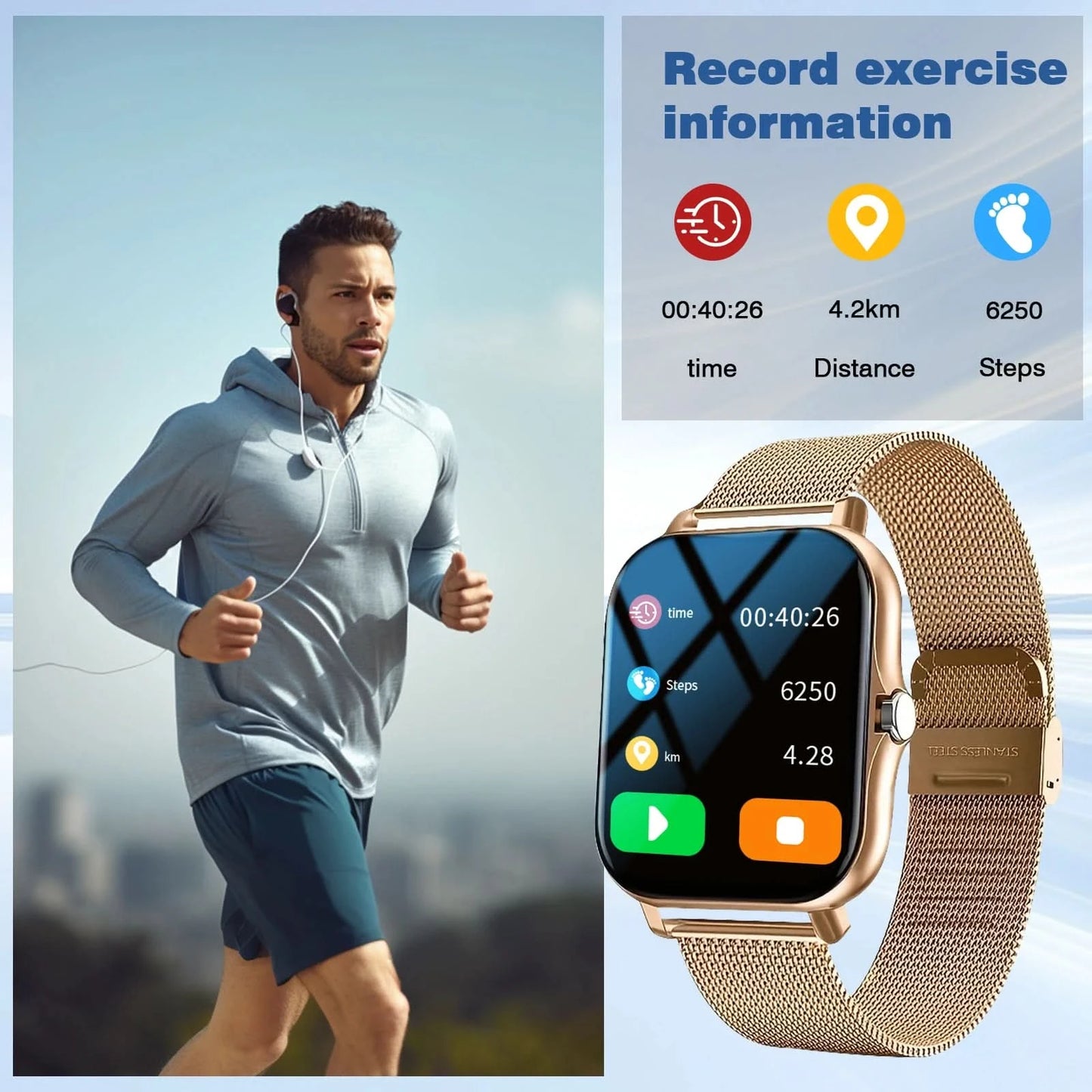 Smart watch, call reminder/rejection, message reminder view, 1.83 inch HD screen, for Android/iPhone